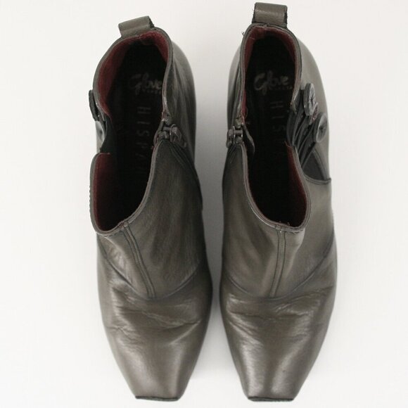 Hispanitas Glove Grey Leather Square Toe Wedge Women's Ankle Boots Shoes Sz 40 - Picture 3 of 14